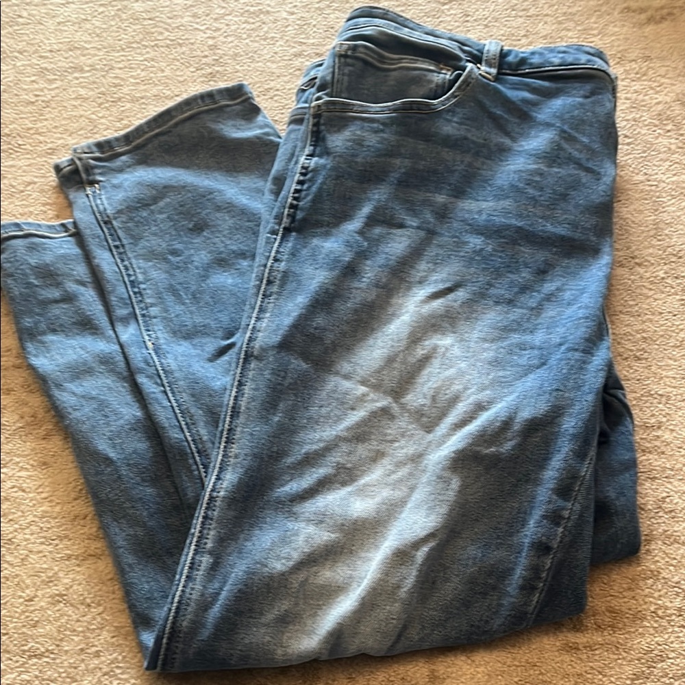 Authentic Blue Straight Leg Jeans with Natural Distressing